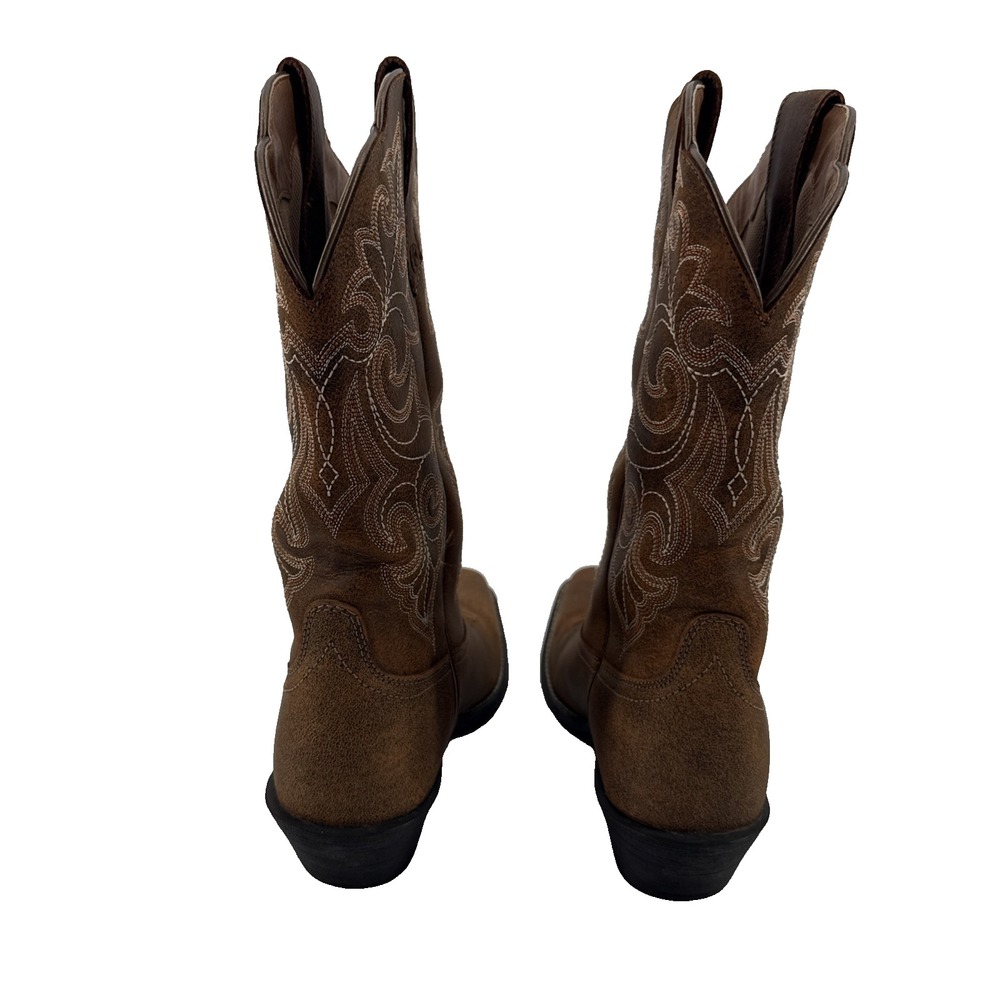 Ariat Round Up Square Toe Cowboy Boots Women 8.5 B Brown Leather Western Pull On - Picture 6 of 10